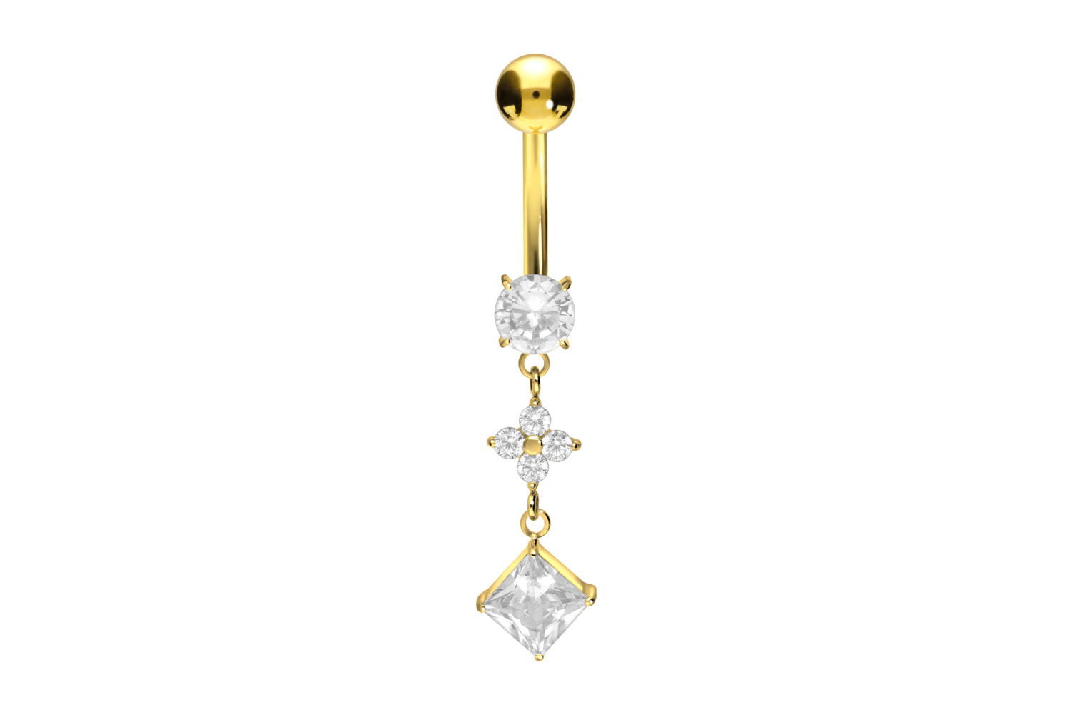 Titan Bananabell Piercing mit Innengewinde KRISTALLBLUME + KRISTALLQUADRAT